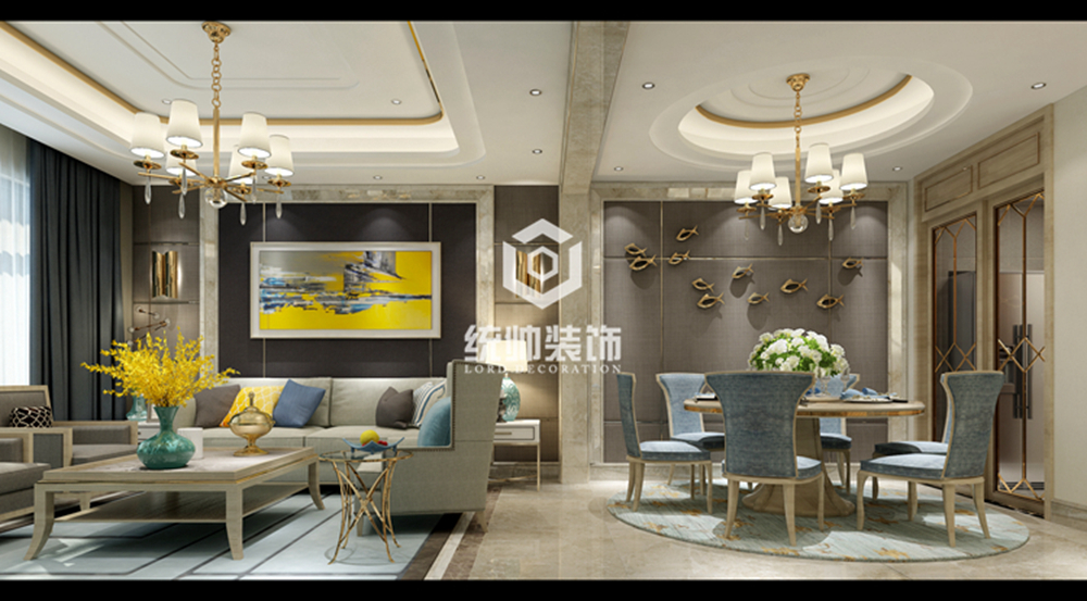 嘉定区上海庄园280平方现代简约风格别墅客厅装修效果图
