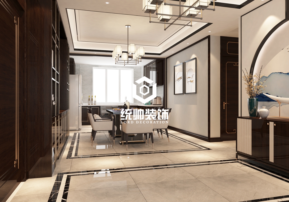 浦东新区金域缇香210平方新中式风格三房两厅两卫客厅装修效果图