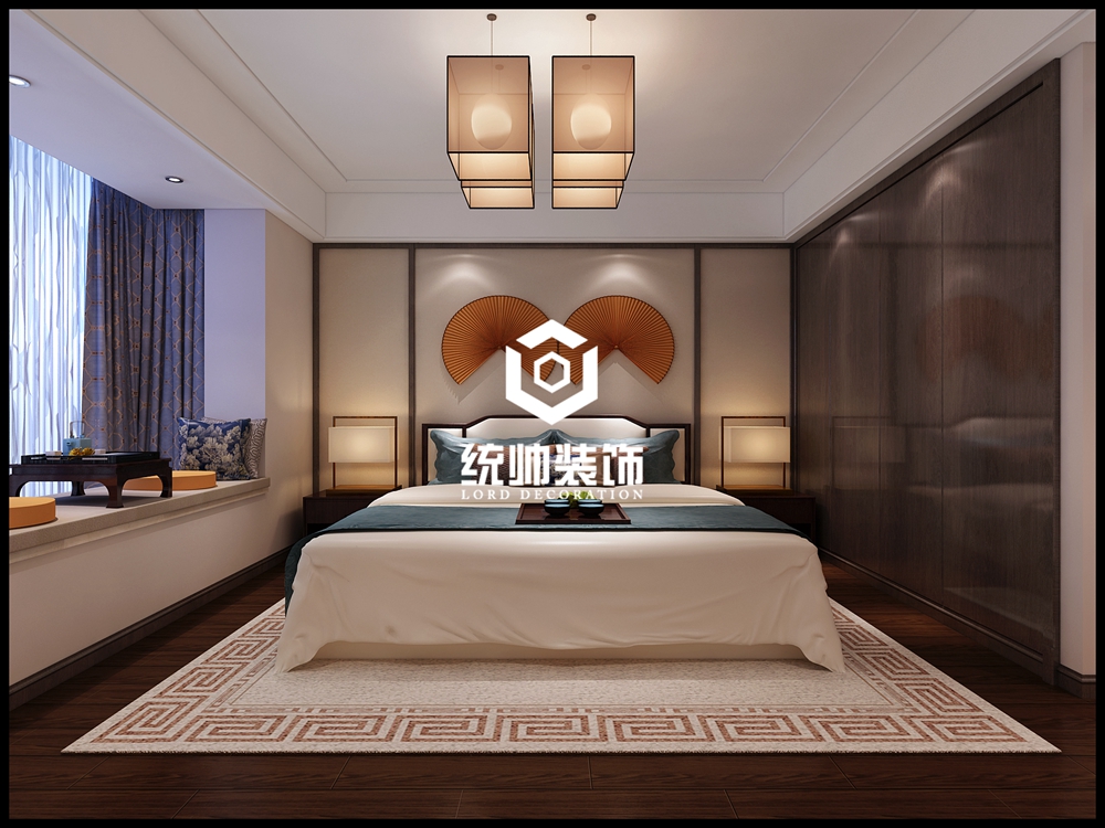 浦东新区兰花小区110平方新中式风格公寓卧室装修效果图