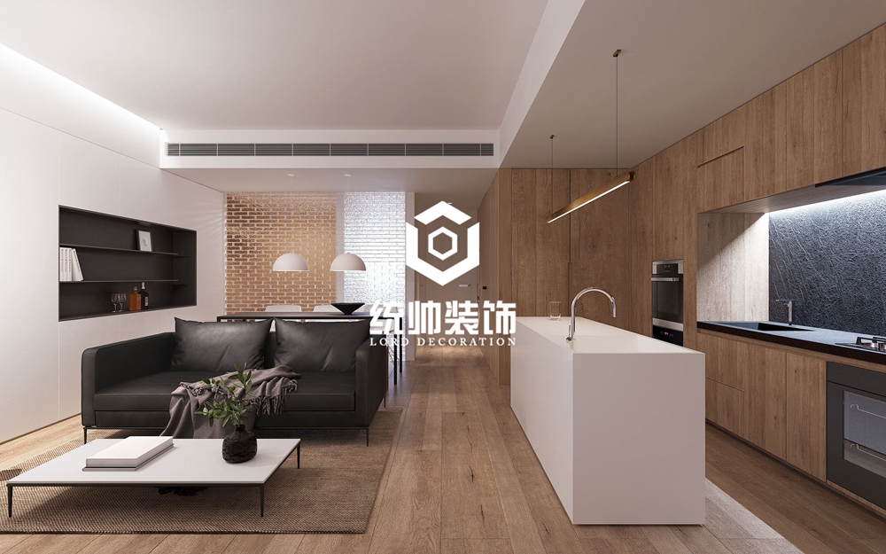 杨浦区90平现代简约风格两室两厅一厨一卫装修效果图