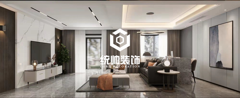 青浦区海上湾·闻涧300平方现代简约风格联排别墅客厅装修效果图