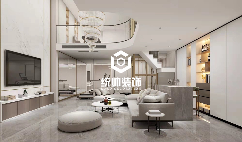 松江区上坤樾山半岛250平现代简约客厅装修效果图
