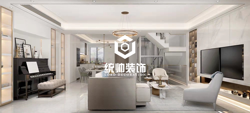 松江區上坤樾山半島250平現代簡約客廳裝修效果圖