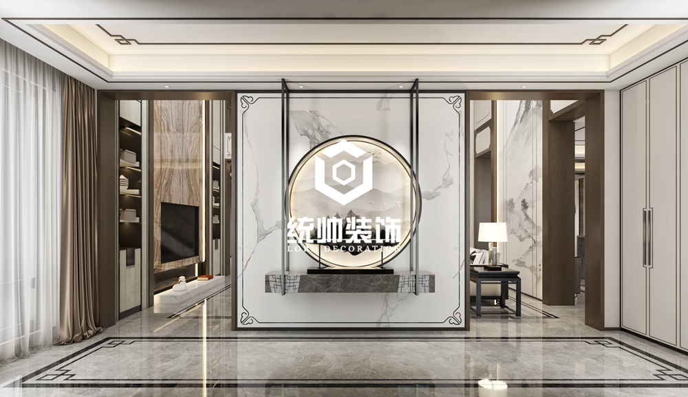 闵行区银涛高尔夫900平方新中式风格别墅客厅装修效果图
