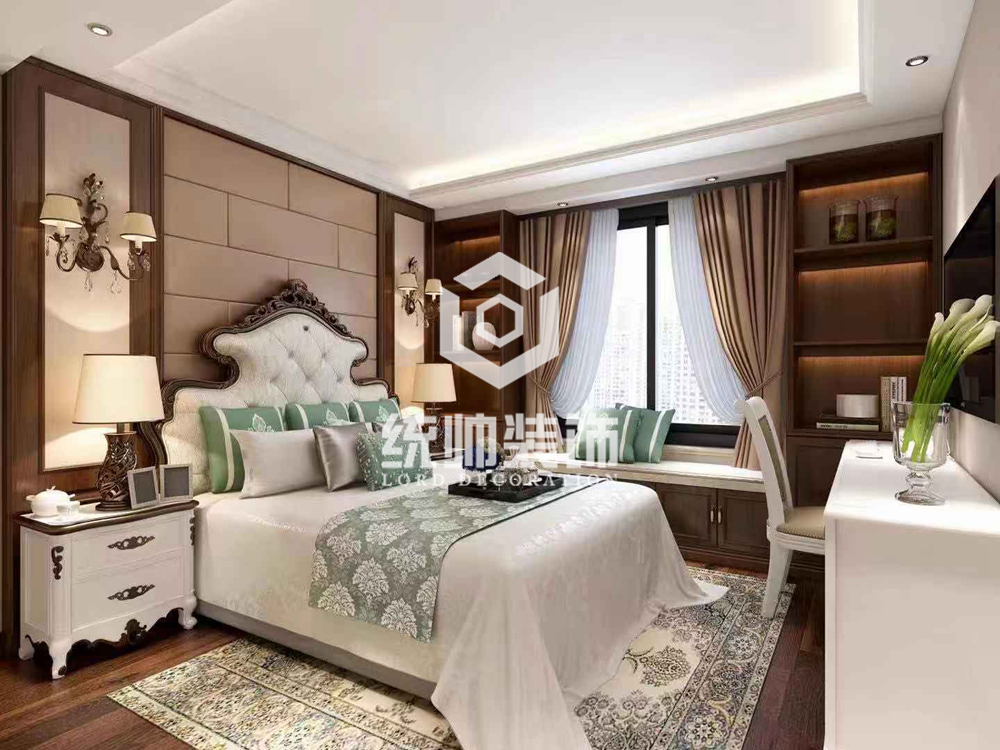 浦东新区宝华海尚郡领135平方美式风格3室2厅卧室装修效果图