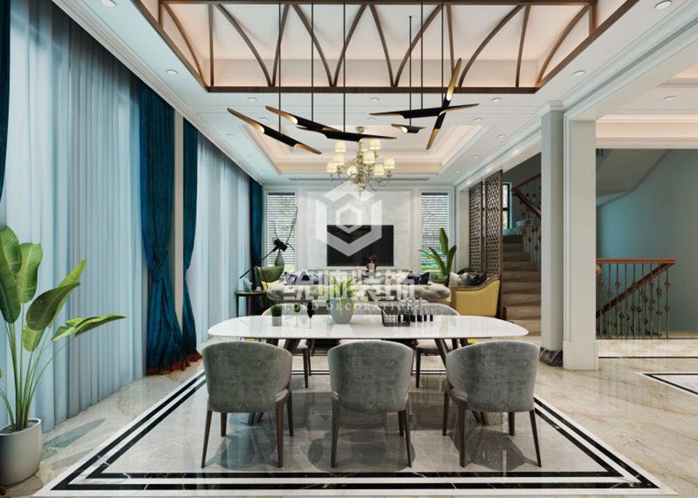 浦东新区碧桂园珊瑚380平方美式风格别墅餐厅装修效果图