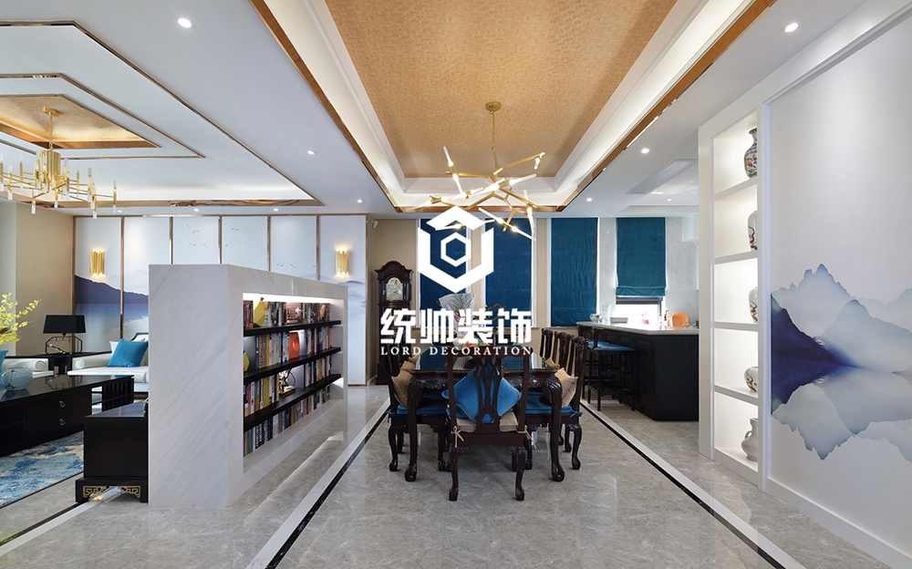 浦东新区蓝迷印象360平方新中式风格联排别墅餐厅装修效果图