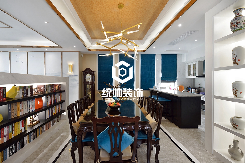 浦东新区蓝迷印象360平方新中式风格联排别墅餐厅装修效果图