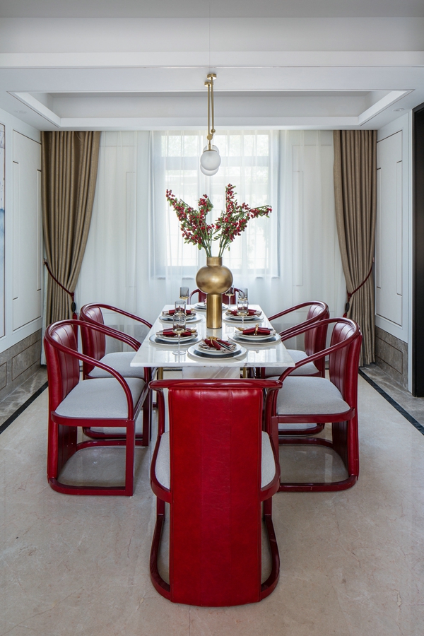 上海中式风格别墅设计案例赏析，流传千年的中国红美了整个家