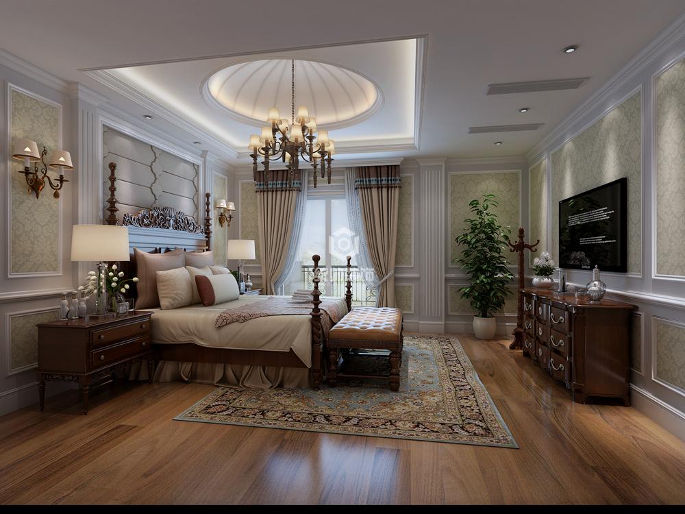 青浦区凯迪赫菲庄园400平方美式风格别墅卧室装修效果图