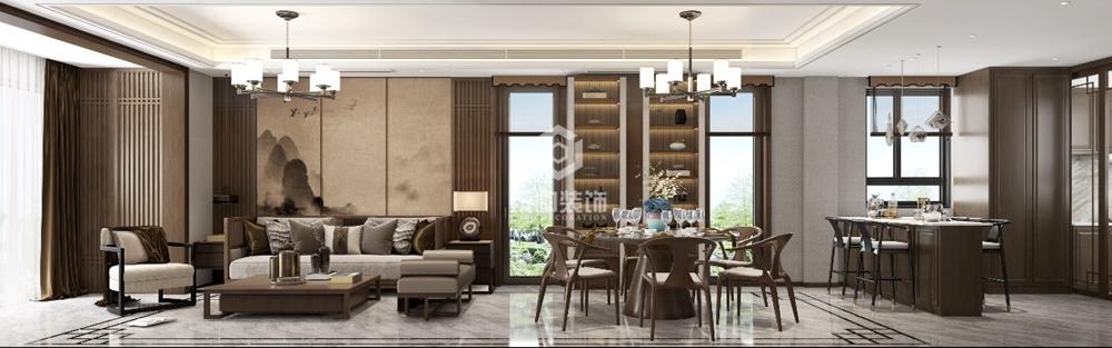 上海周边湾绿地海湾200平中式客厅装修效果图