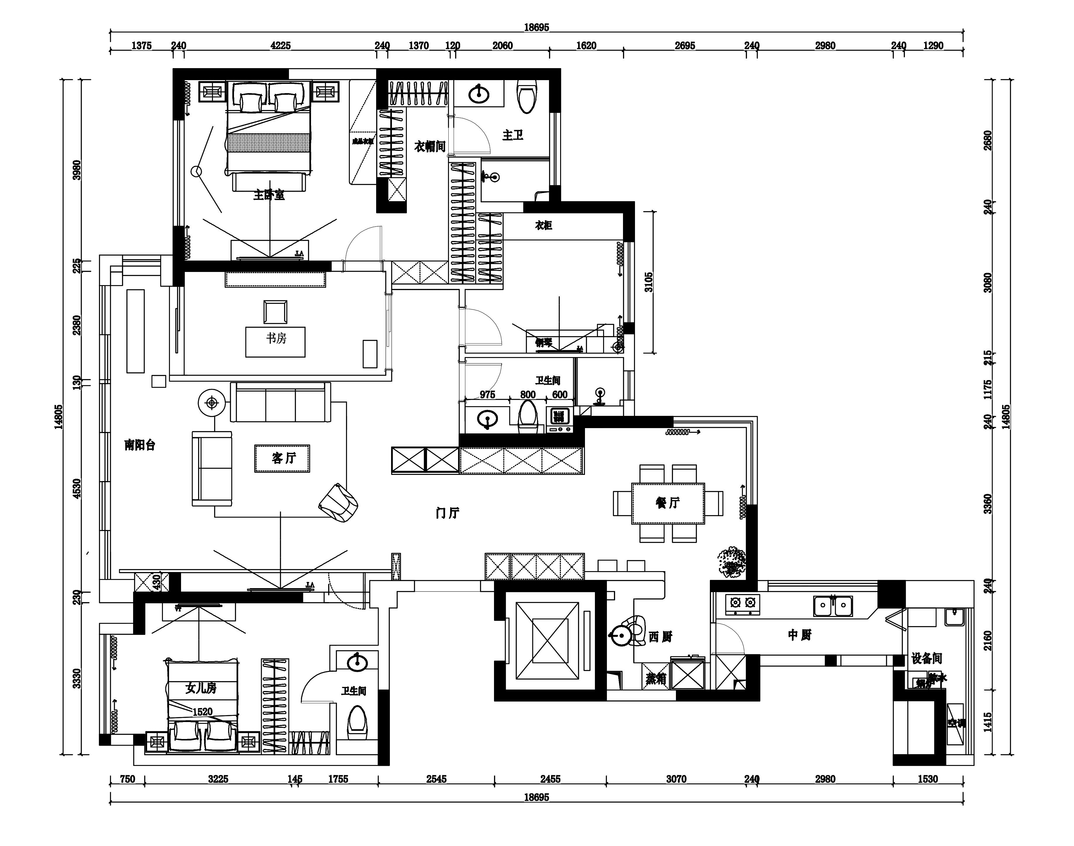浦东168平轻奢风格四室两厅装修效果图
