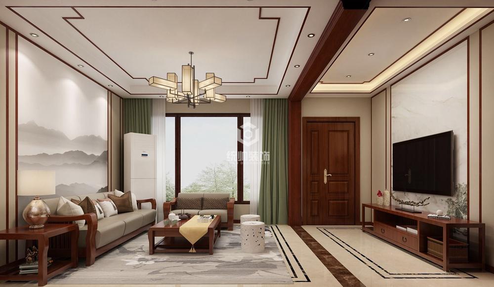 上海周边水榭蓝湾330平中式客厅装修效果图