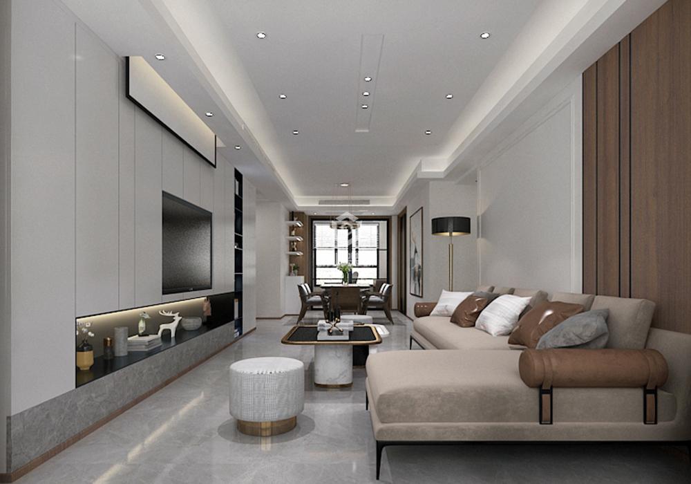 寶山區中環國際公寓110平現代簡約客廳裝修效果圖