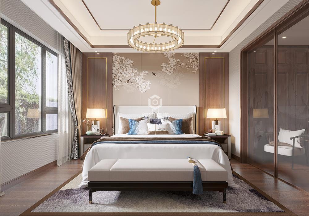 上海周边中梁国宾府340平中式卧室装修效果图