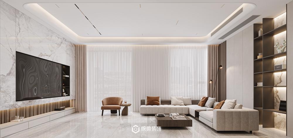 青浦區海上灣·鷺居250平現代簡約客廳裝修效果圖