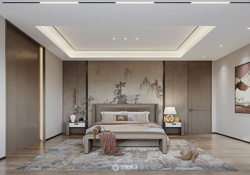 徐汇区漓江山水花园300平新中式卧室装修效果图