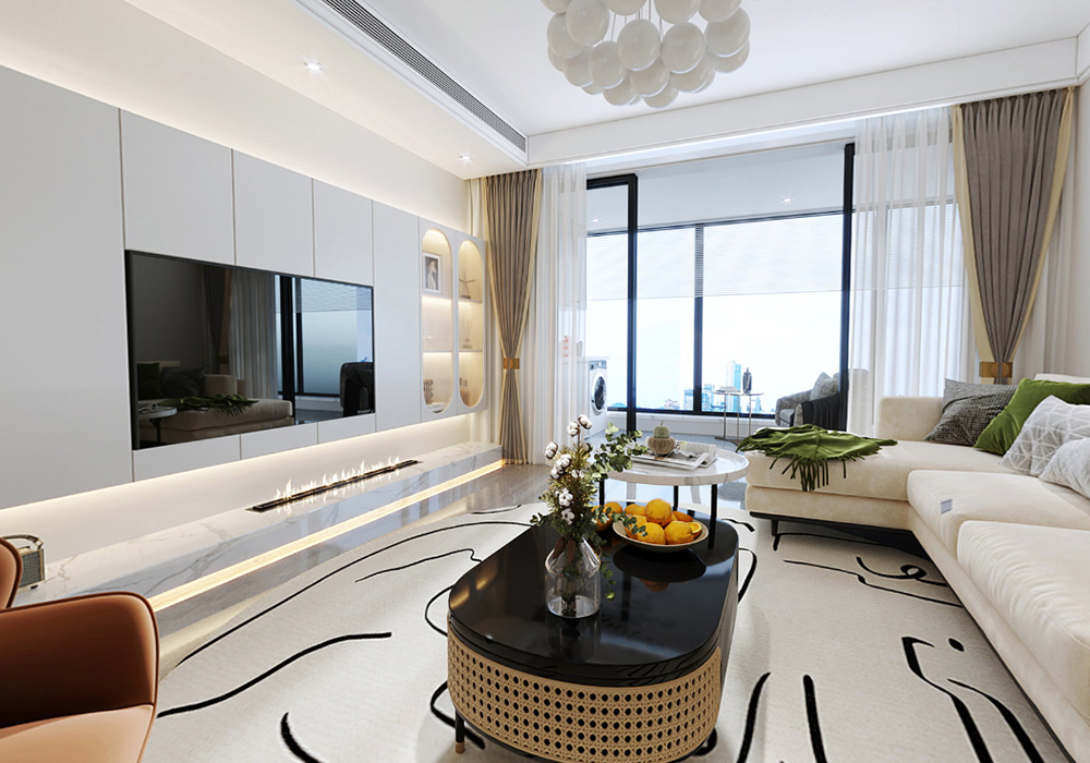 浦東新區陸家嘴中央公寓111平簡美客廳裝修效果圖