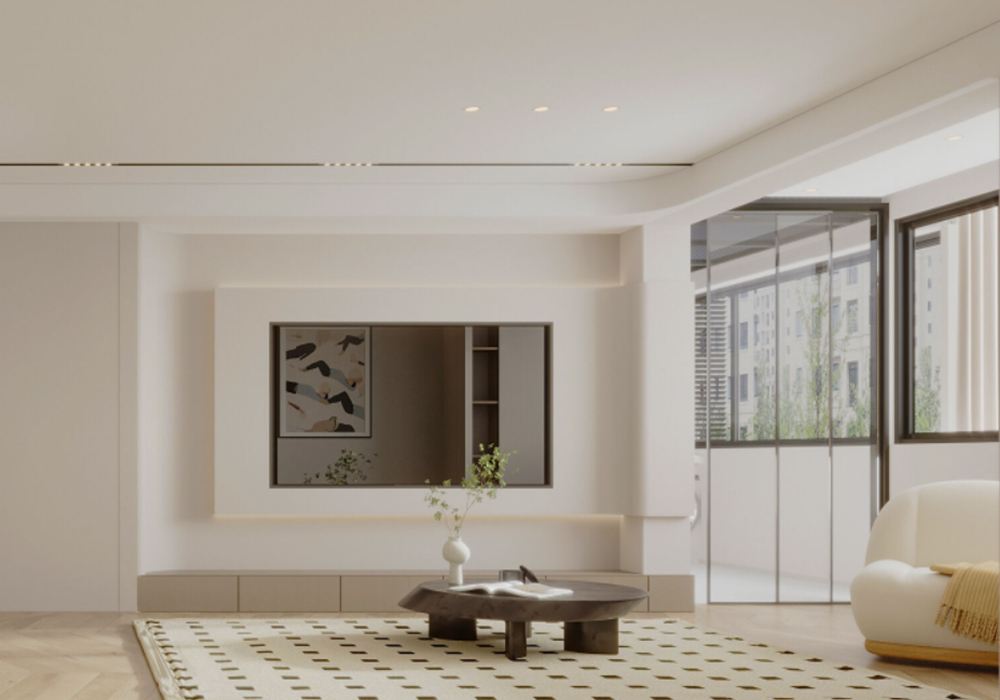 杨浦区椰泰公寓84平现代简约客厅装修效果图