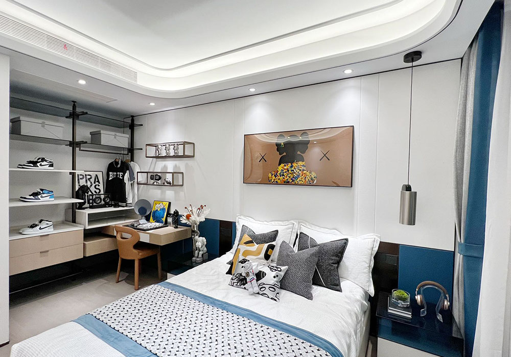 上海周边金茂金玉上城别墅350平现代简约卧室装修效果图