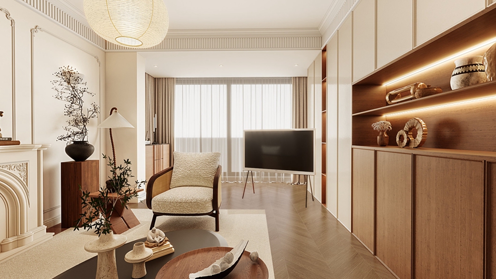 普陀区上海豪园80平法式客厅装修效果图