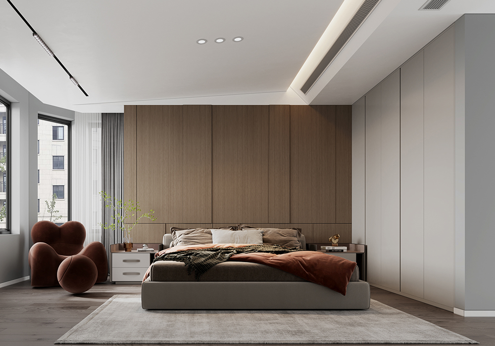 浦東新區綠地東上海132平現代簡約臥室裝修效果圖
