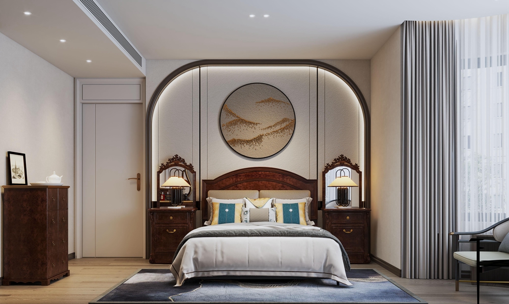 浦东新区山水国际106平中式卧室装修效果图