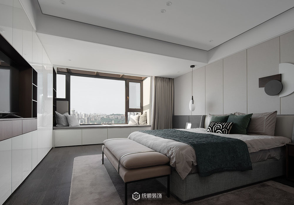 上海周邊金輝江城里250平現代簡約臥室裝修效果圖