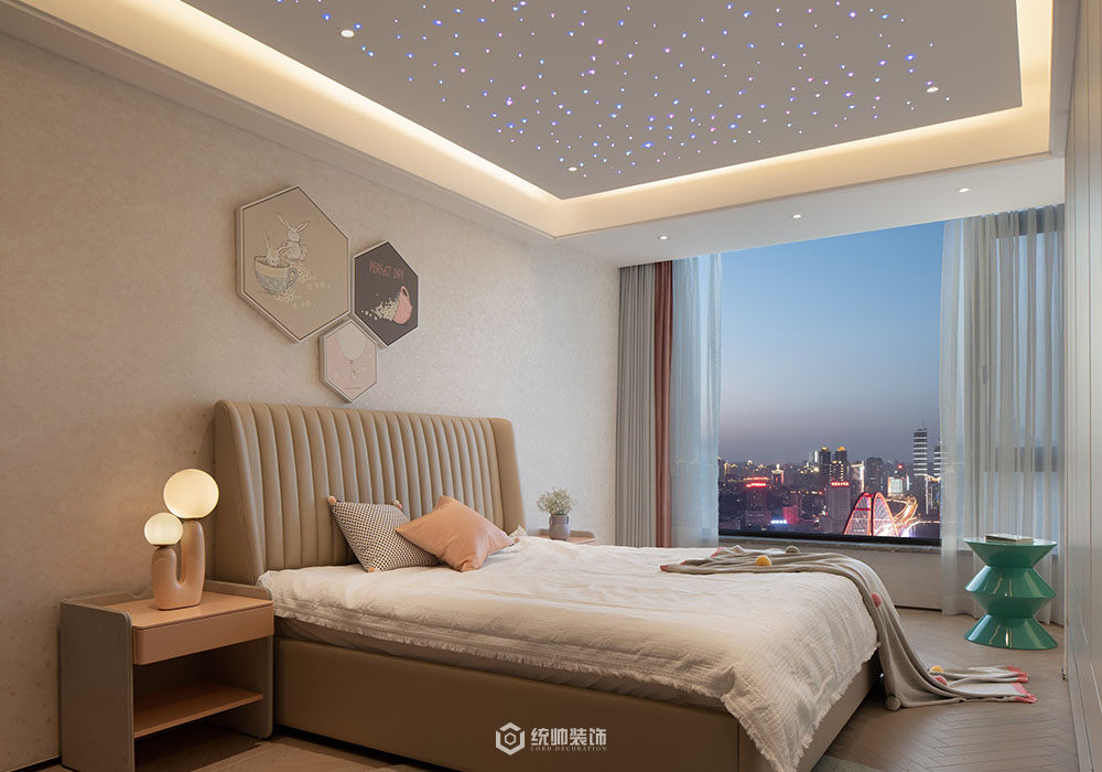 上海周边金辉江城里250平现代简约卧室装修效果图